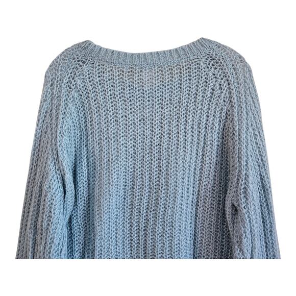 SUNDANCE Women's L Tunic Sweater Slate Blue Open Weave Mohair Lambswool Soft 46" - Picture 7 of 8